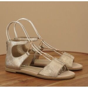 Eileen Fisher Womens Rose Tumbled Leather Gladiator Sandals Gold Slip On 6.5